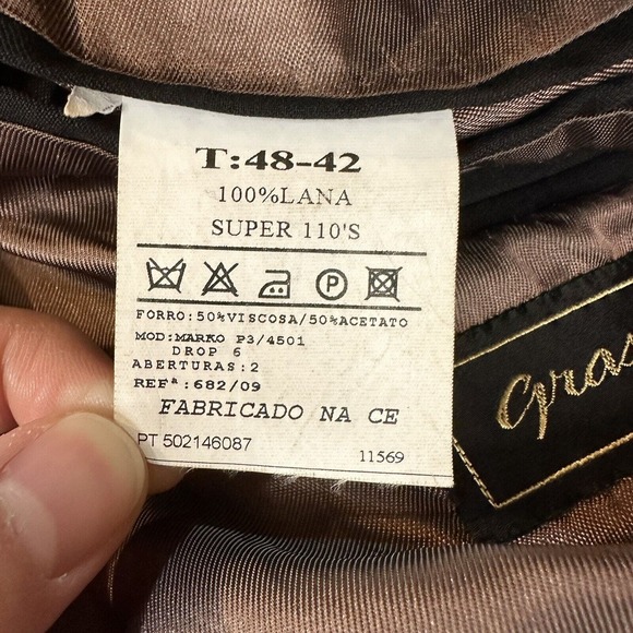 VITALE BARBERIS CANONICO Blazer 38 Grasie Uomo Super 110s Wool Black 3 Button - Picture 7 of 7